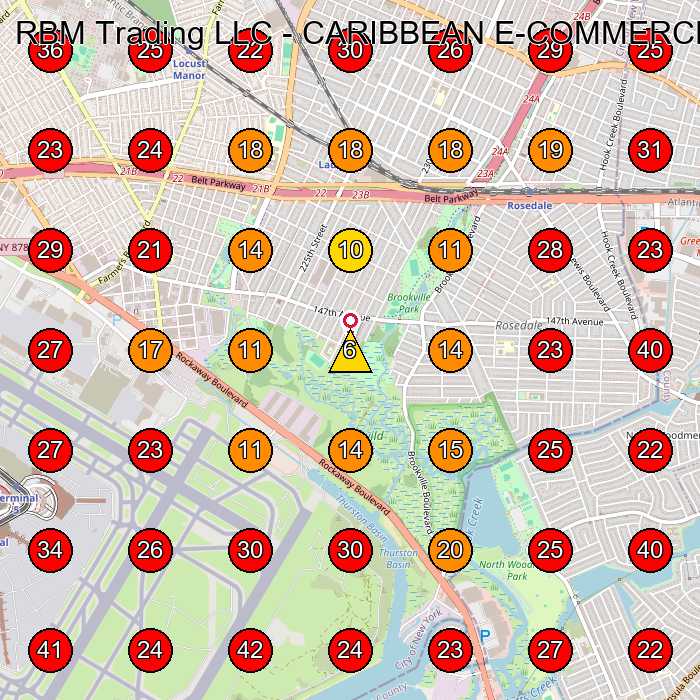 RBM Trading LLC - CARIBBEAN E-COMMERCE CONSOLIDATOR GeoGrid visibility map for Freight Forwarding Service in Queens